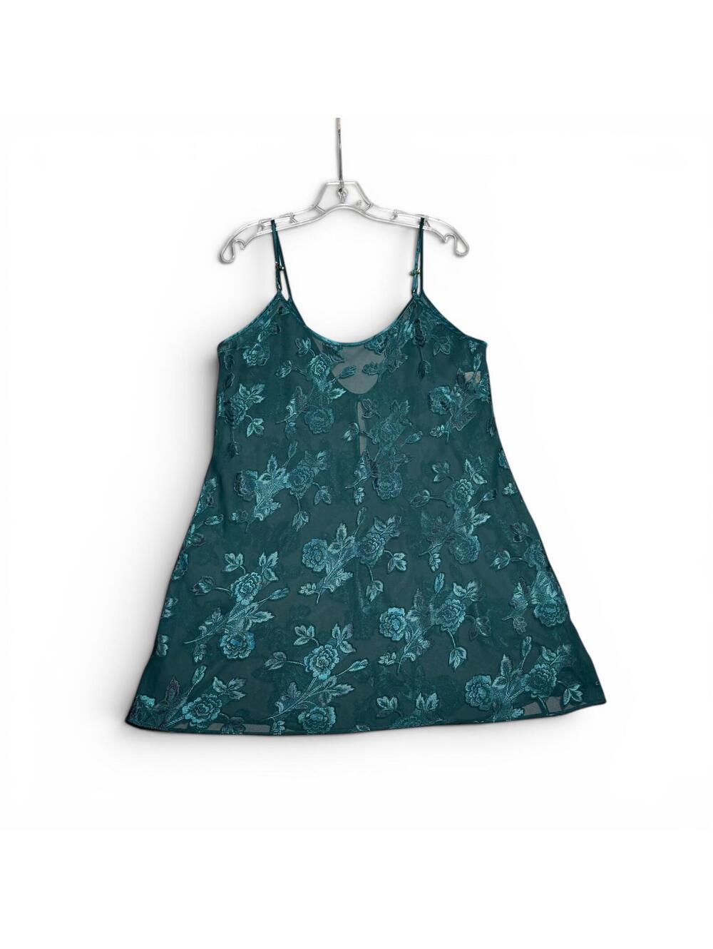 Vintage Teal Floral Lace Spaghetti Strap Slip Dress